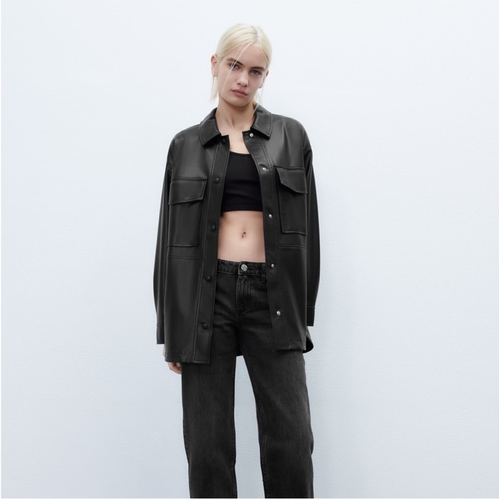 Zara Black Faux Leather Oversized Shacket
